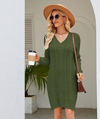 Women's Ribbed V-Neck Sweater Dress