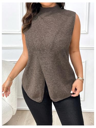 Women's Sleeveless Asymmetrical Mock-Neck Wrap Sweater