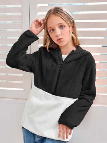 Girl's Fuzzy Color Block Sherpa Hoodie Sweater