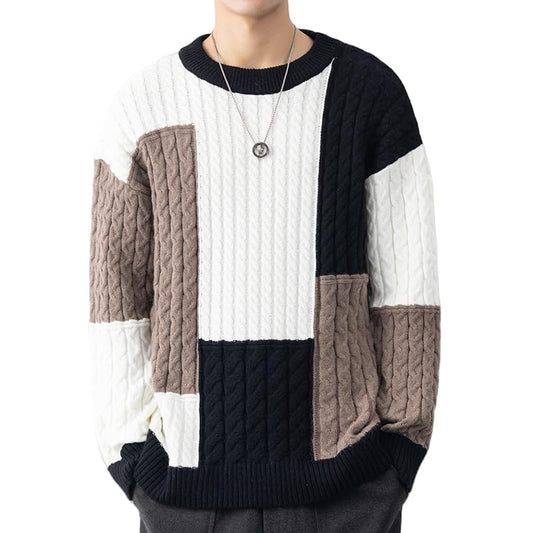 Men's Vintage Cable Knit Color Block Sweater