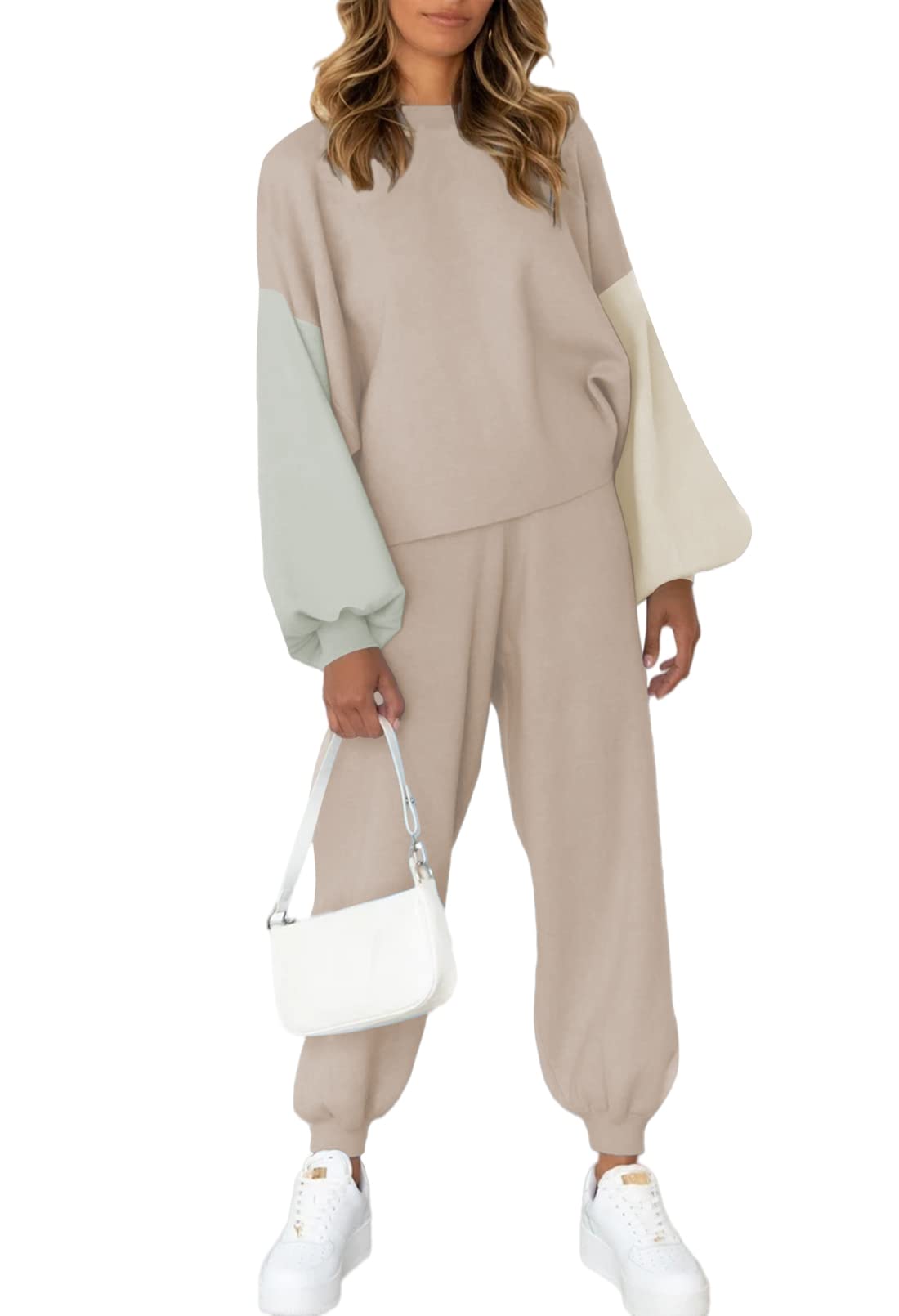 Women's 2-Piece Color-Block Knit Pullover Sweatsuit Set
