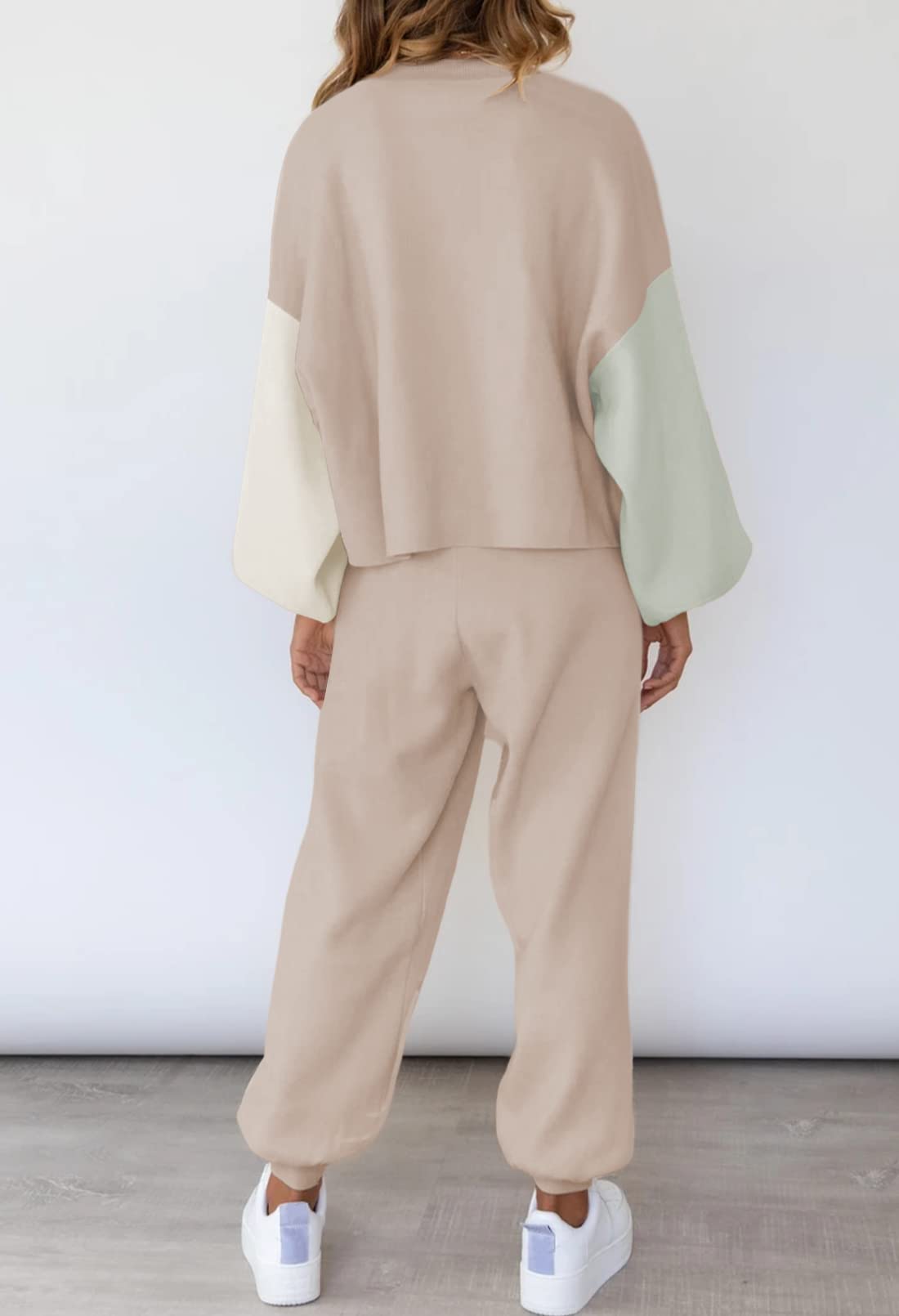 Women's 2-Piece Color-Block Knit Pullover Sweatsuit Set