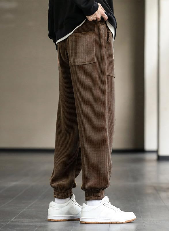 Men's Loose-Fit Corduroy Pants with Tapered Ankles