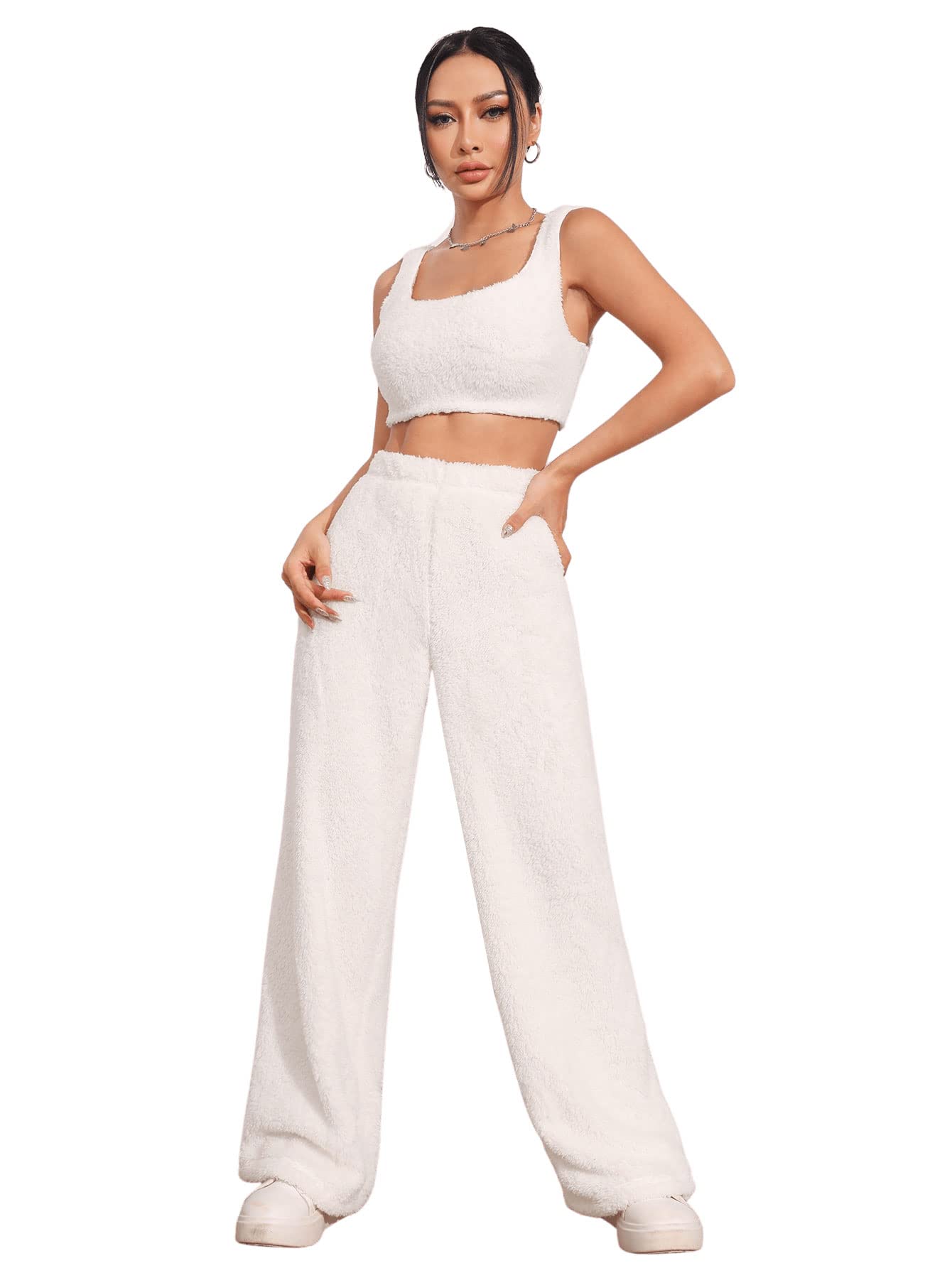 Women's High-Waist Fuzzy Fleece Lounge Pants