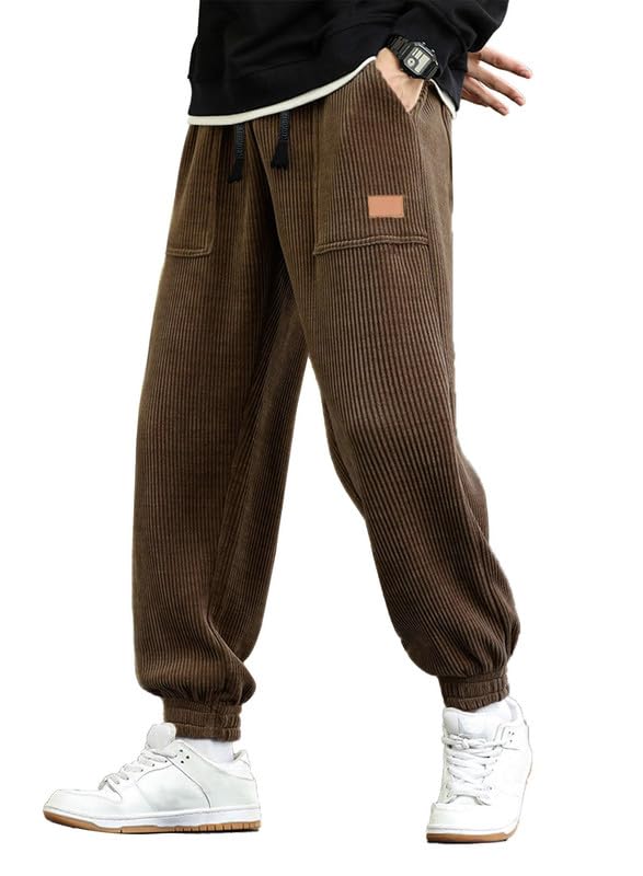 Men's Loose-Fit Corduroy Pants with Tapered Ankles