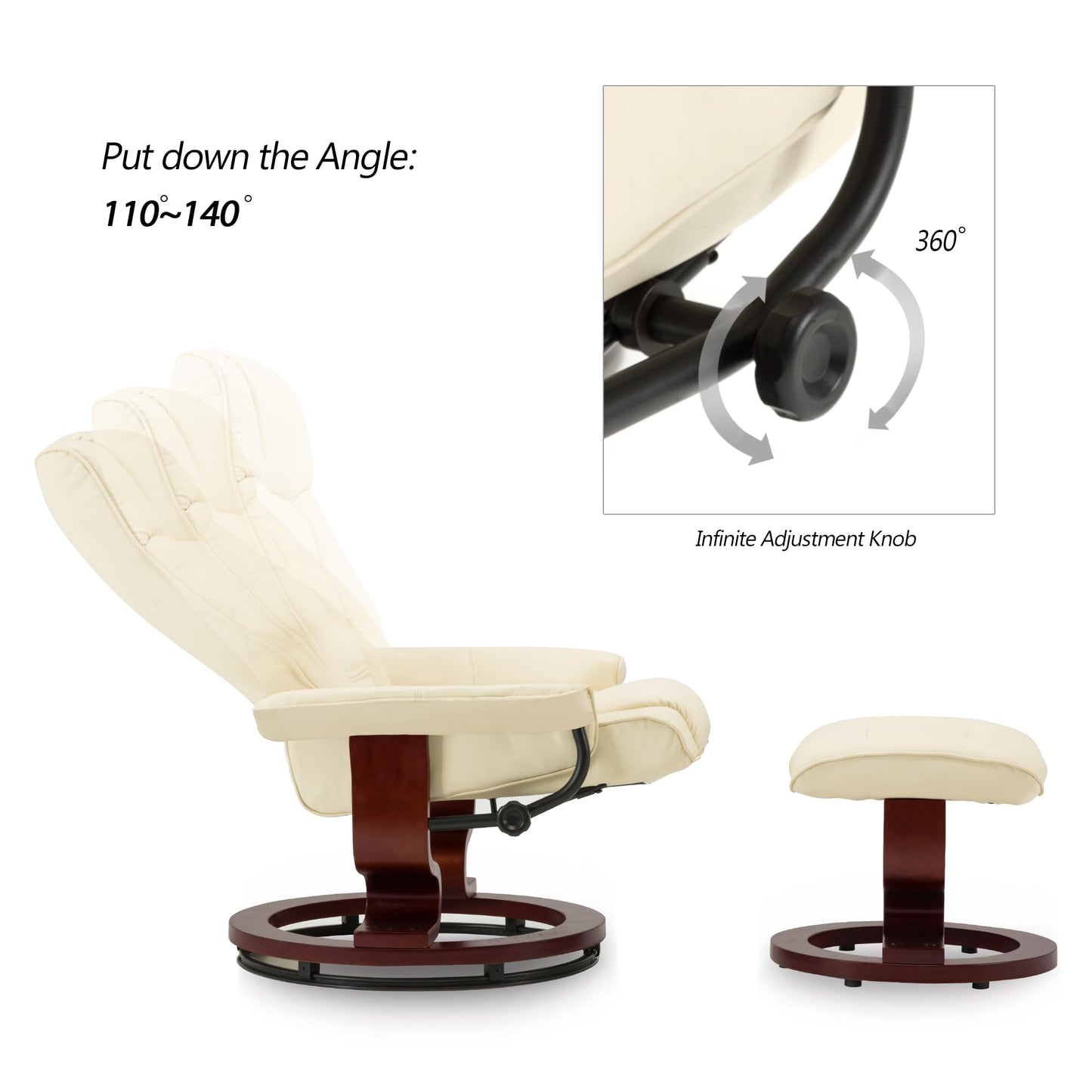 Manual Swivel Ergonomic Recliner with Ottoman