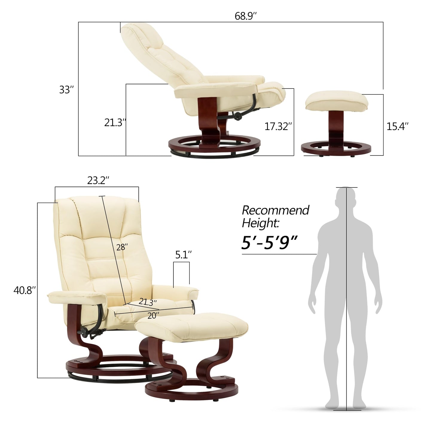 Manual Swivel Ergonomic Recliner with Ottoman