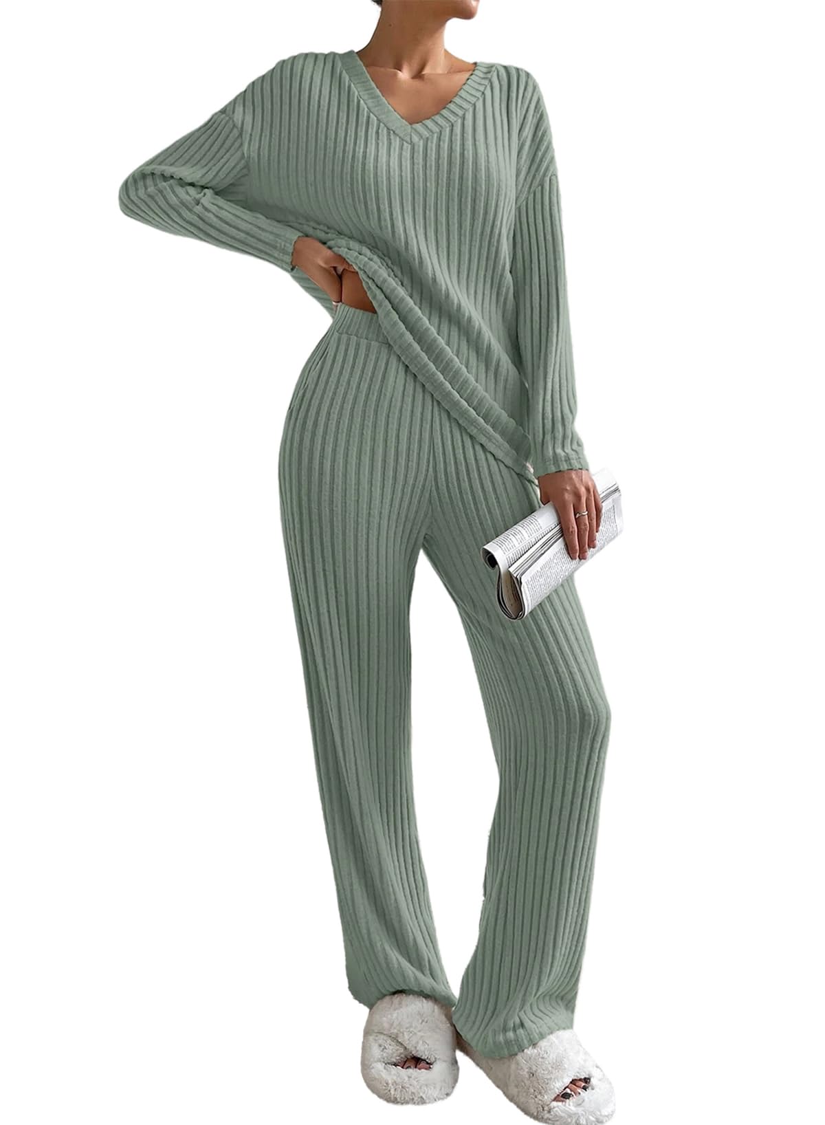 Women's Chic Ribbed Lounge Set - 2 Piece
