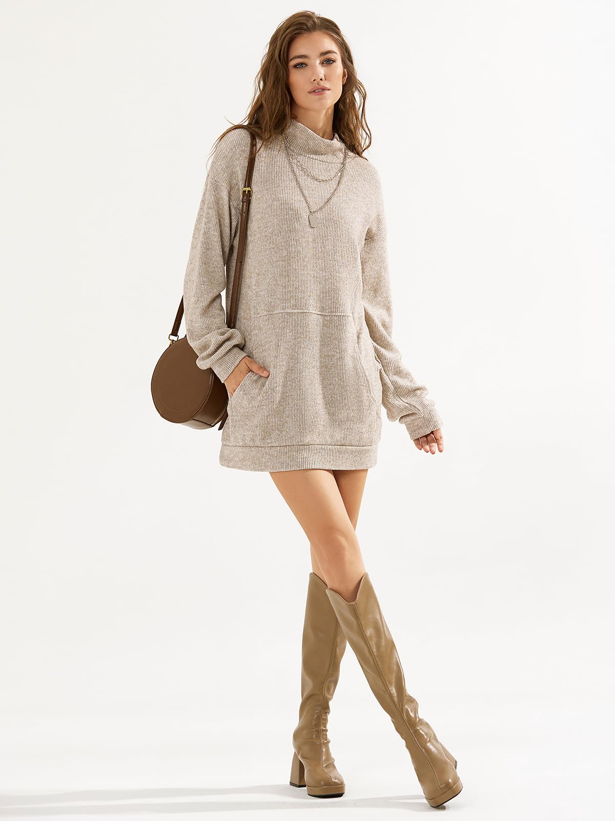 Women's Oversized Long Sweater Dress with Pockets