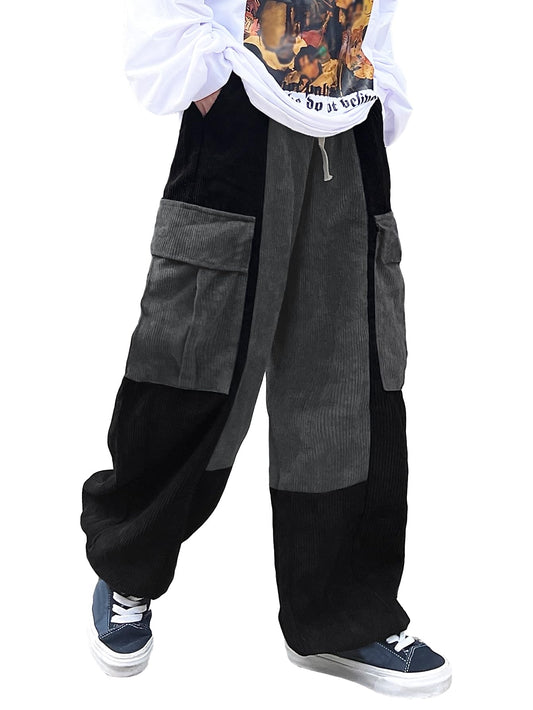Men's Wide Leg Colorblock Corduroy Cargo Pants