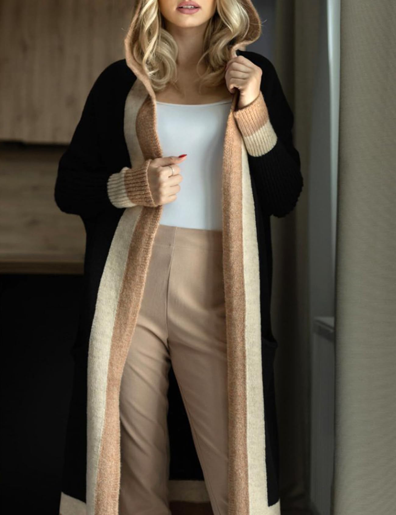 Women's Open Front Hooded Knit Cardigan Sweater