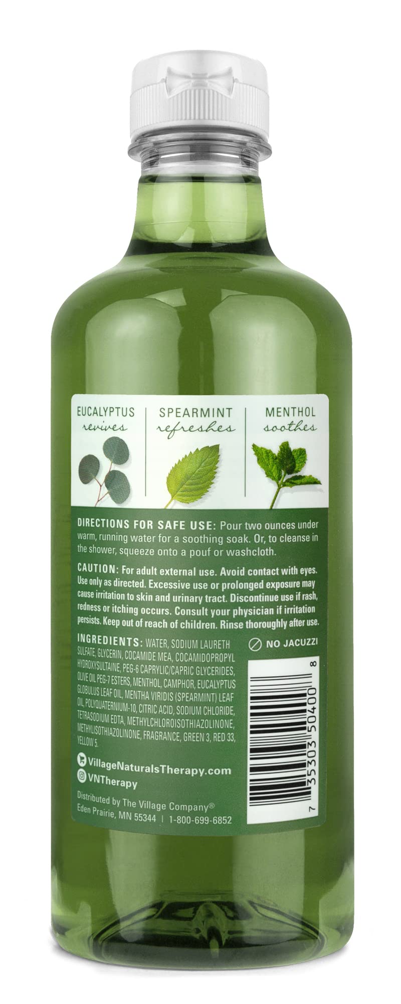 Village Naturals Therapy, Foaming Bath Oil and Body Wash, Eucalyptus Mint Scent, 2 Pack