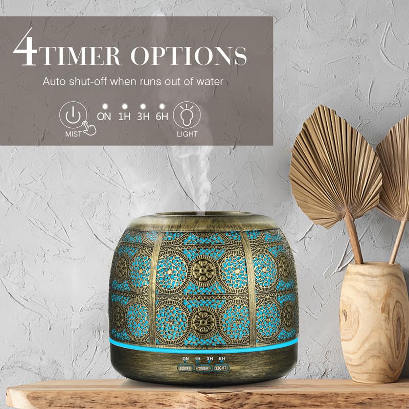 Essential Oil Diffuser with Ornate Metal Design, 500ml