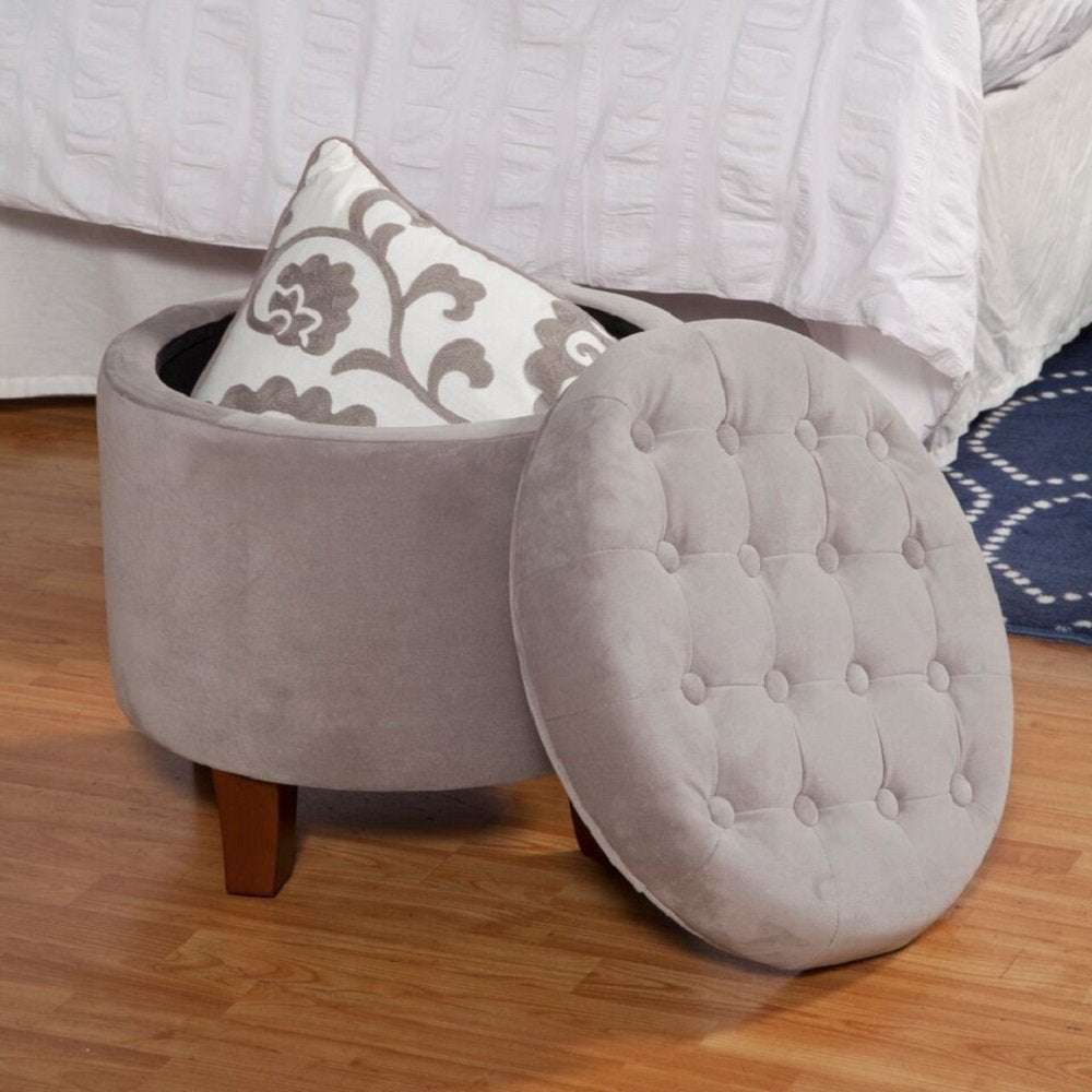 Upholstered Round Velvet Tufted Foot Rest Ottoman