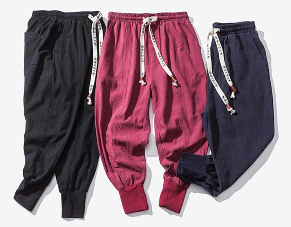 Men's Linen Drop-Crotch Wide Leg Baggy Harem Pants