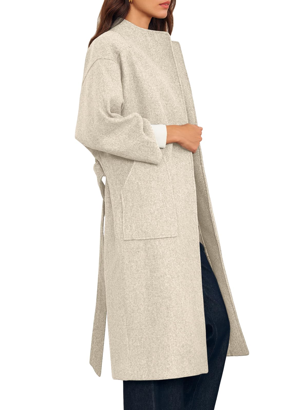 Women's Open Front Wool Trench Coat