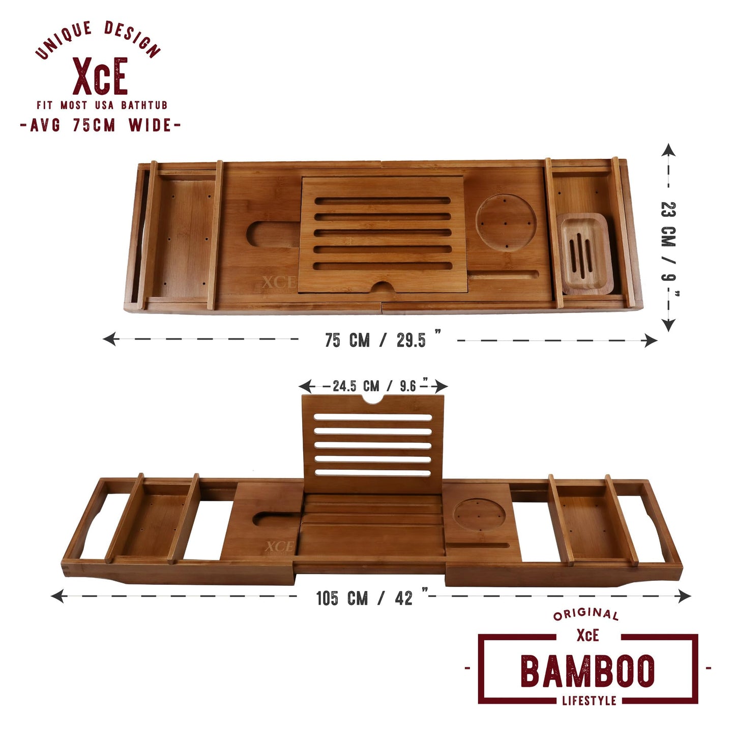 Expandable Bamboo Bathtub Caddy Tray