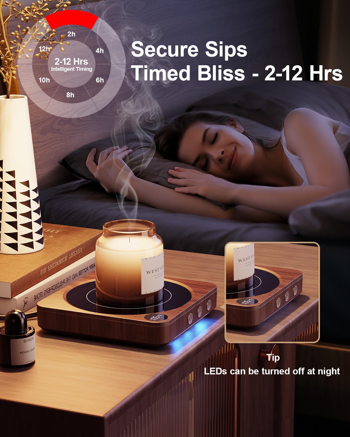 Wood Mug Warmer with Temperature Display