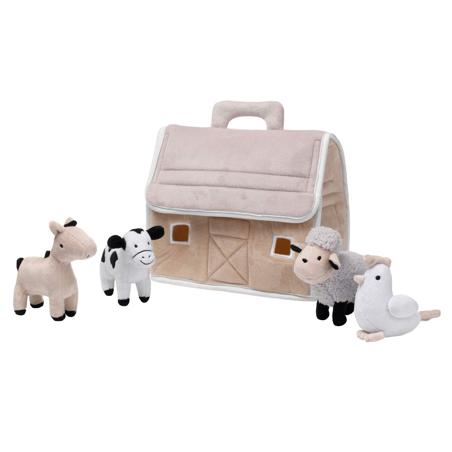 Plush Barn House with 4 Stuffed Farm Animals
