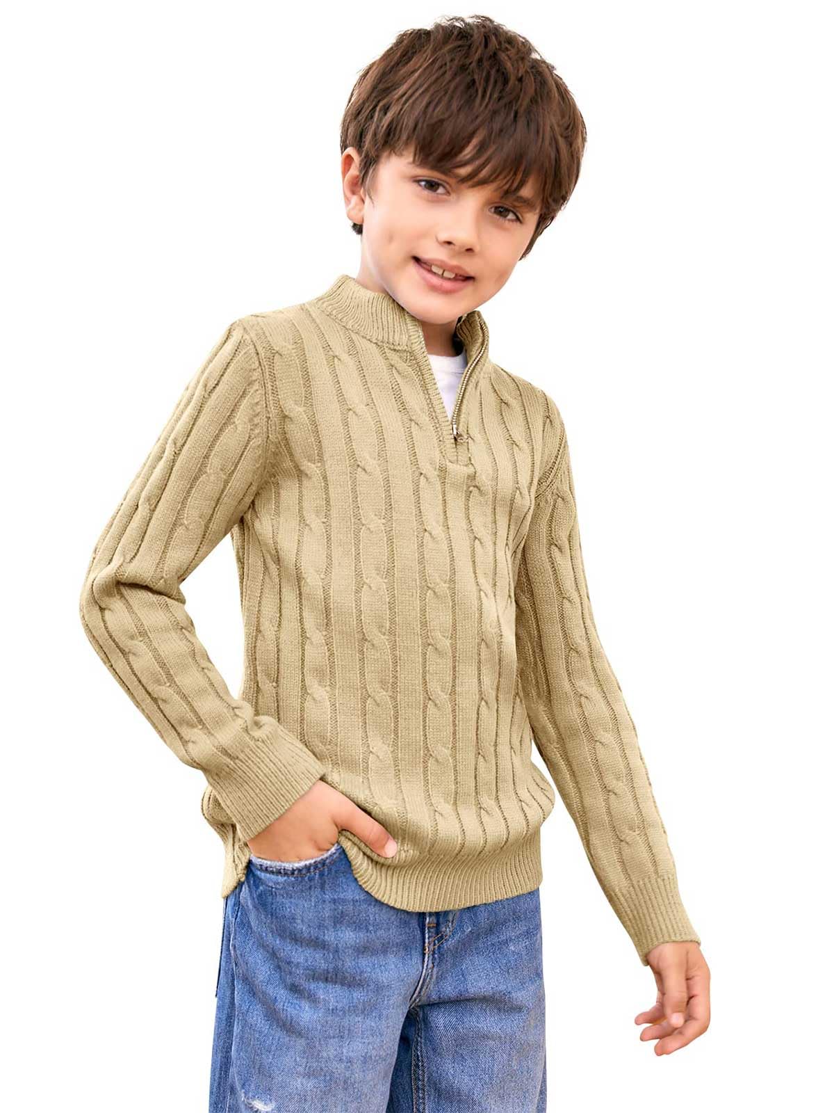Boy's Twisted Cable Knit 1/4 Zip Sweater