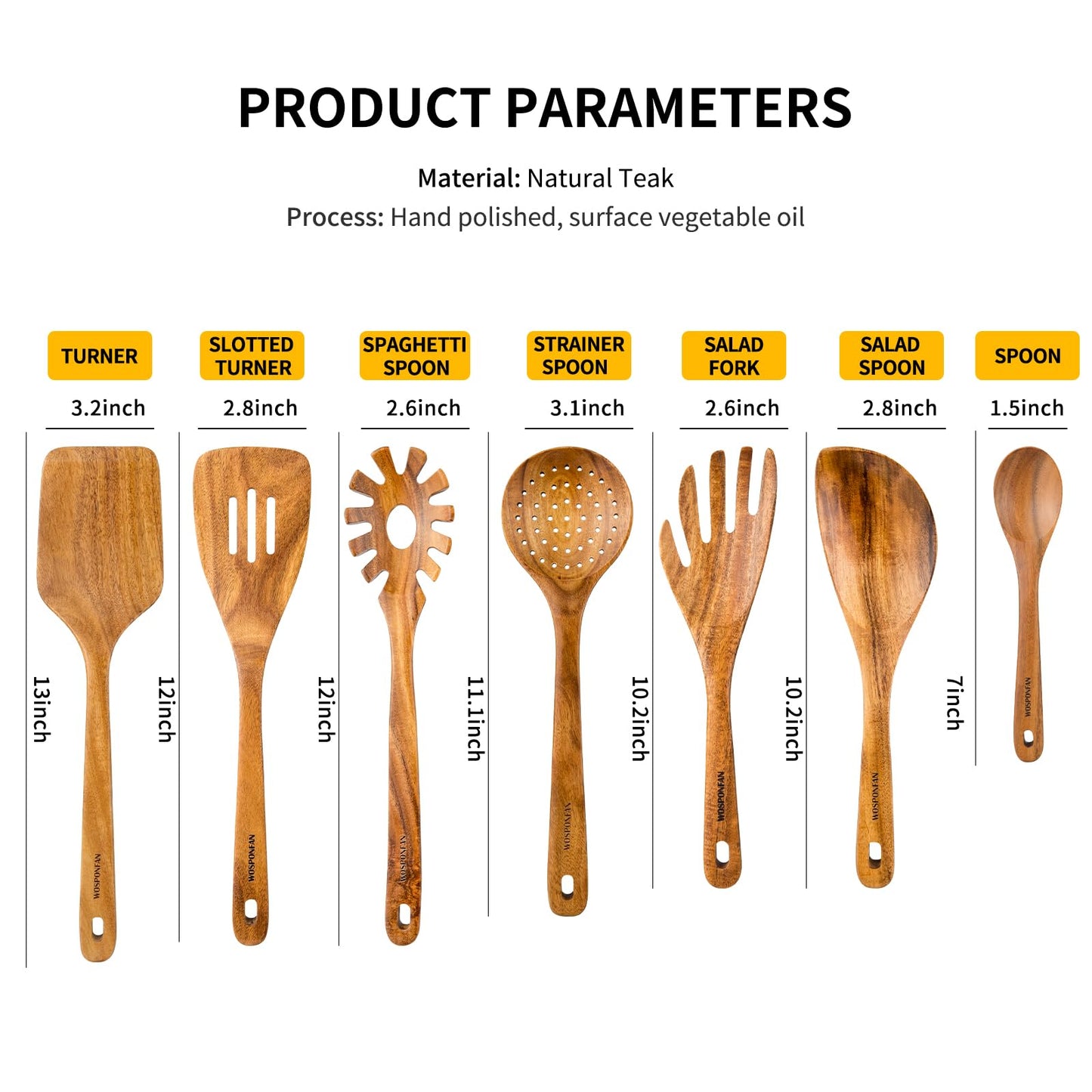 WOSPONFAN Kitchen Utensils Set - Wooden Spoons for Cooking, Natural Teak Wooden Utensils - Includes Wooden Spoons, Spatula Set, Slotted Spoon - Handmade Wooden Spoon Set
