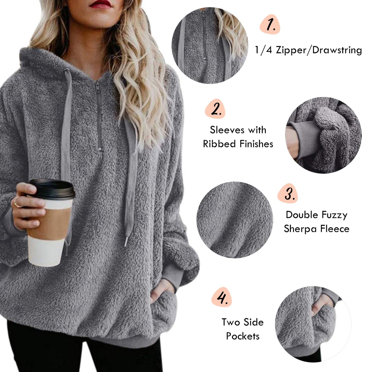 Women's Fuzzy Fleece Pullover Hoodie