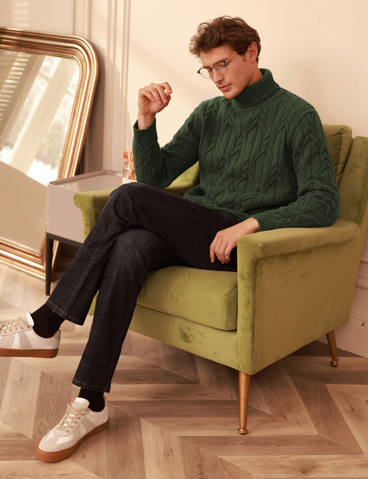 Men's Twist-Knitted Ribbed Turtleneck Sweater