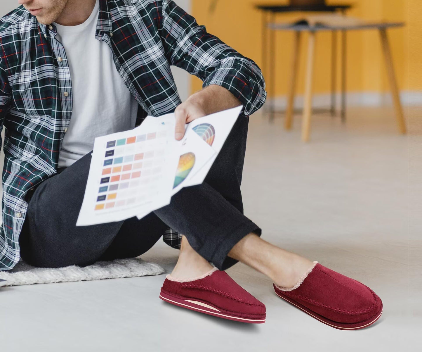 Men's Red Suede & Faux Fur House Slippers