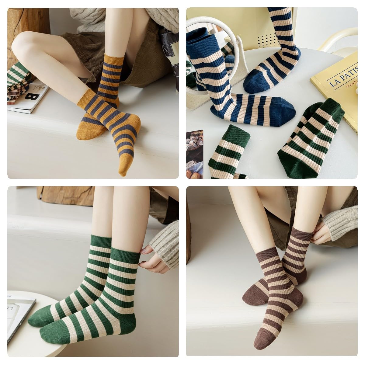 Retro Style Striped Socks - 5 Pairs