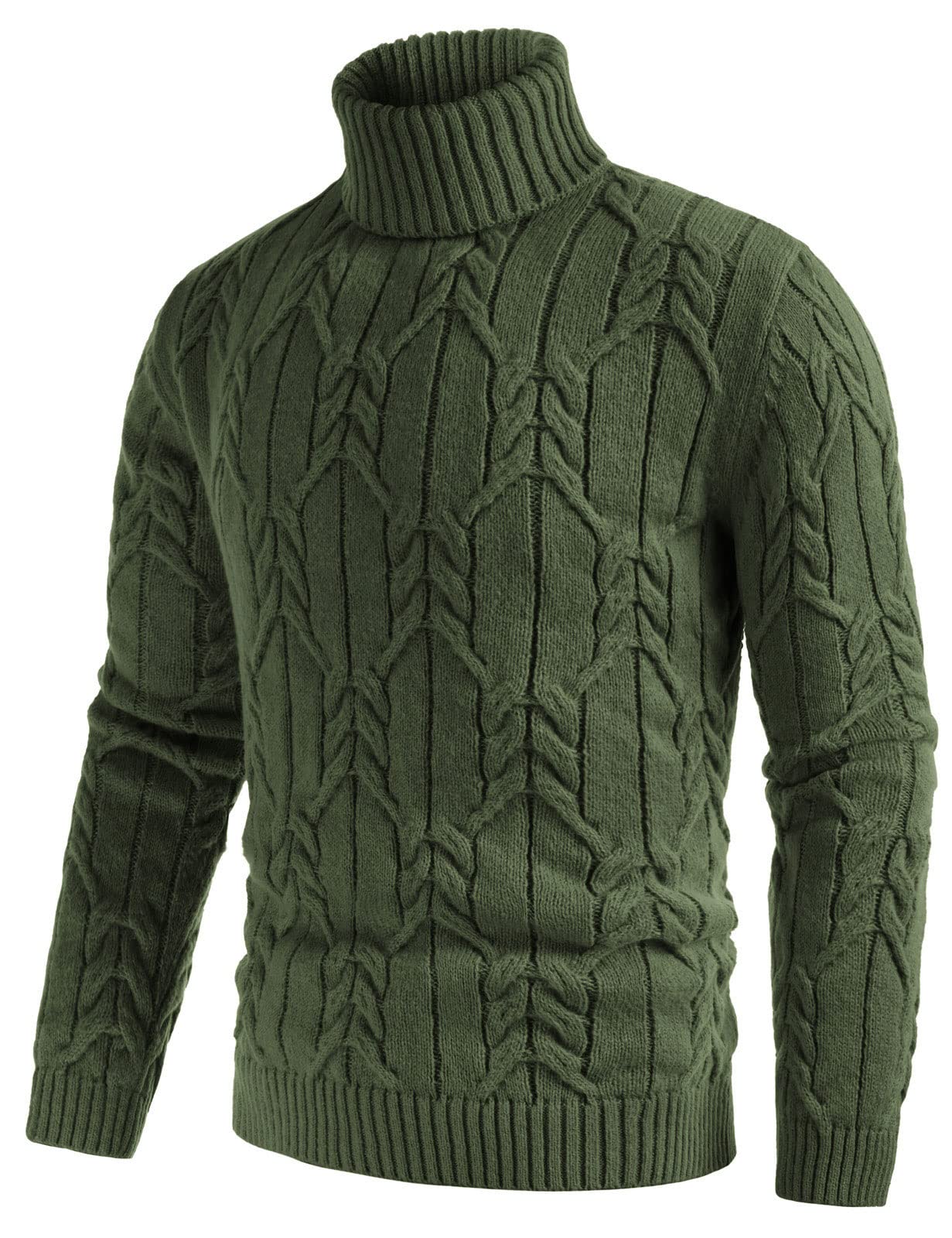 Men's Twist-Knitted Ribbed Turtleneck Sweater