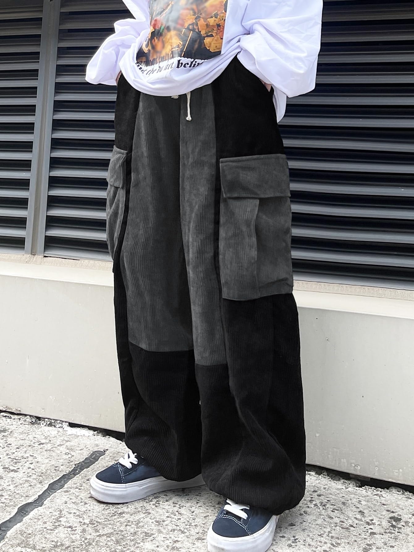 Men's Wide Leg Colorblock Corduroy Cargo Pants