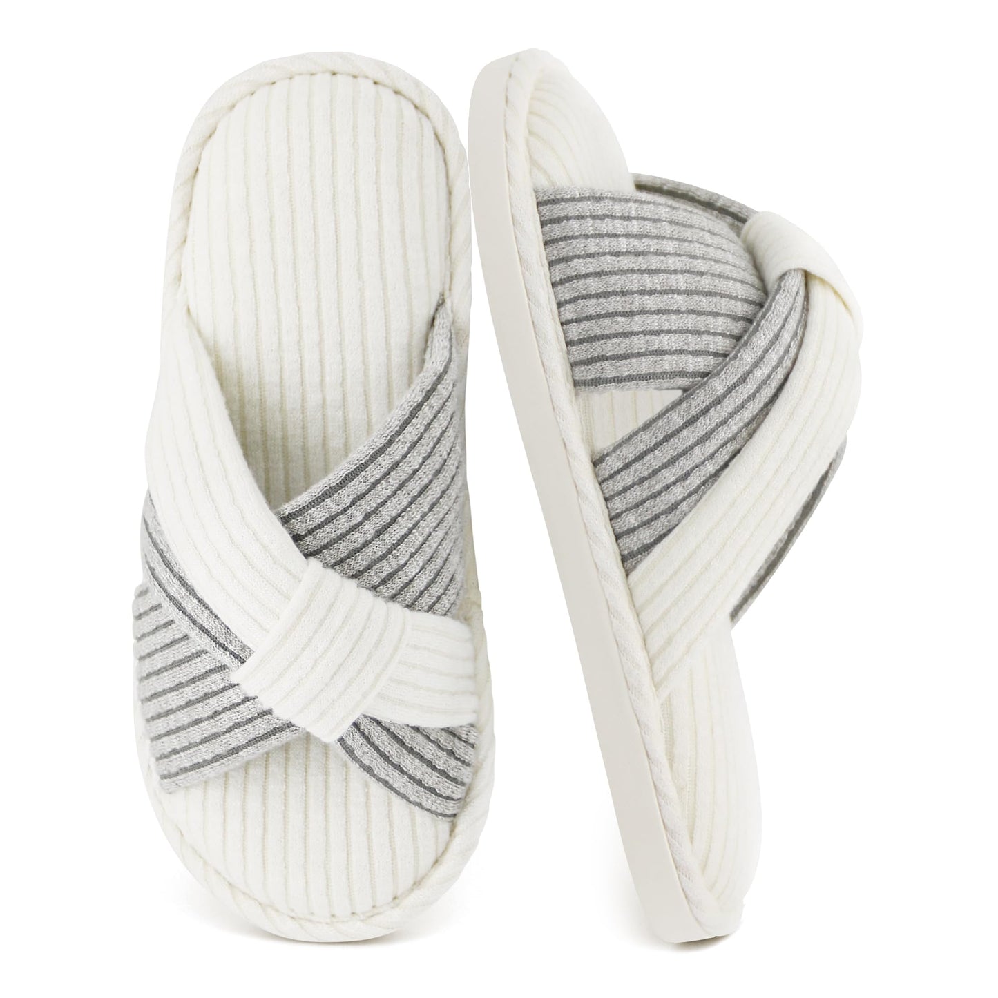 Women's Stripped Cross-Strap Slides with Memory Foam Soles