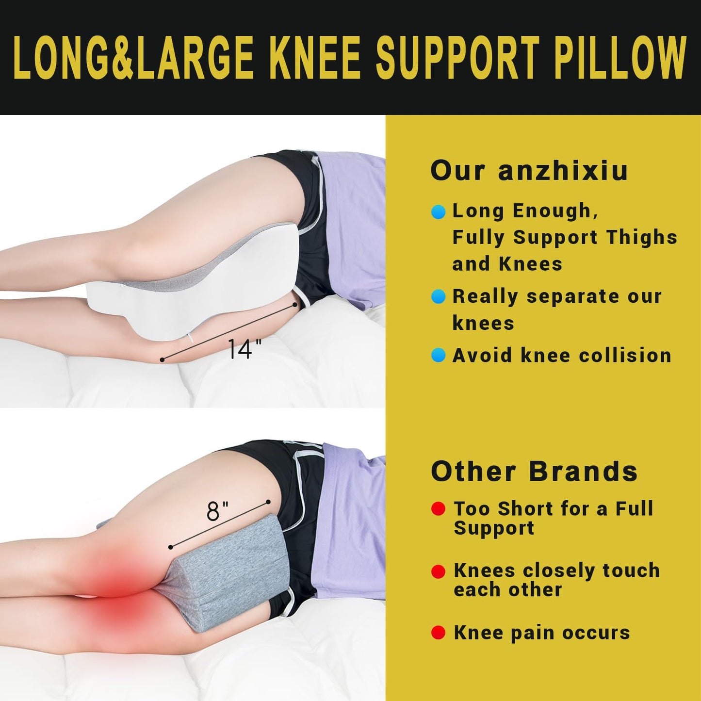Knee and Thigh Support Pillow for Side Sleepers