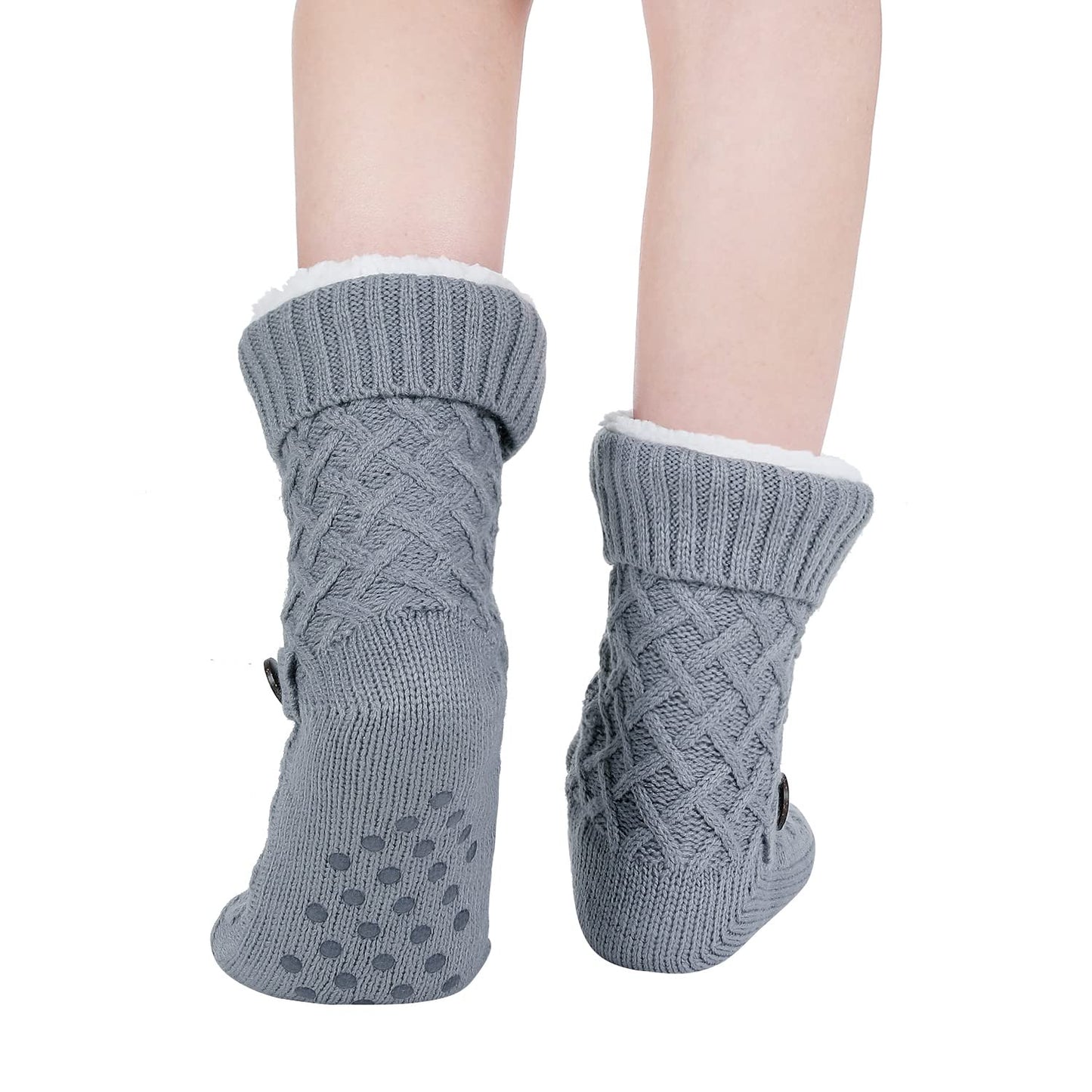 Women's Fluffy Sherpa Lining Slipper Socks with Non-Slip Soles