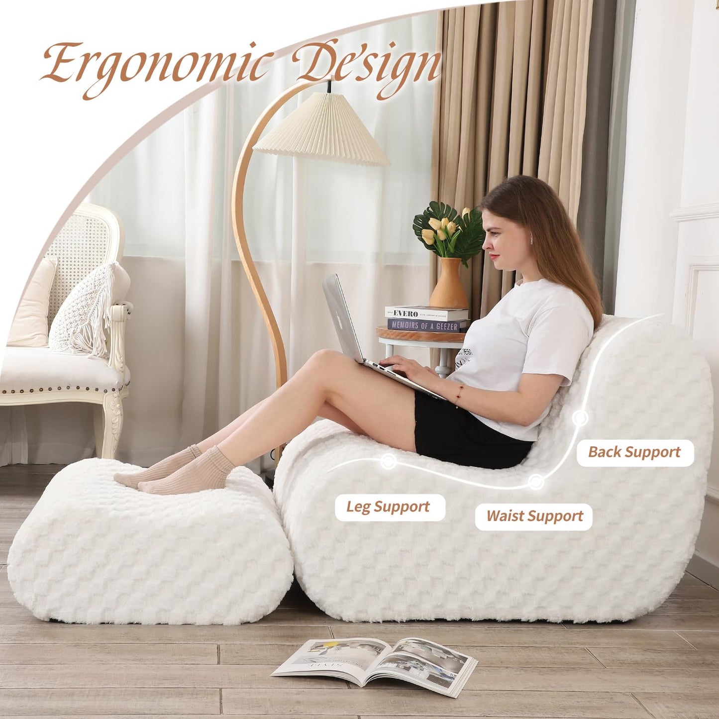 Accent Bean Bag Chair with Footstool
