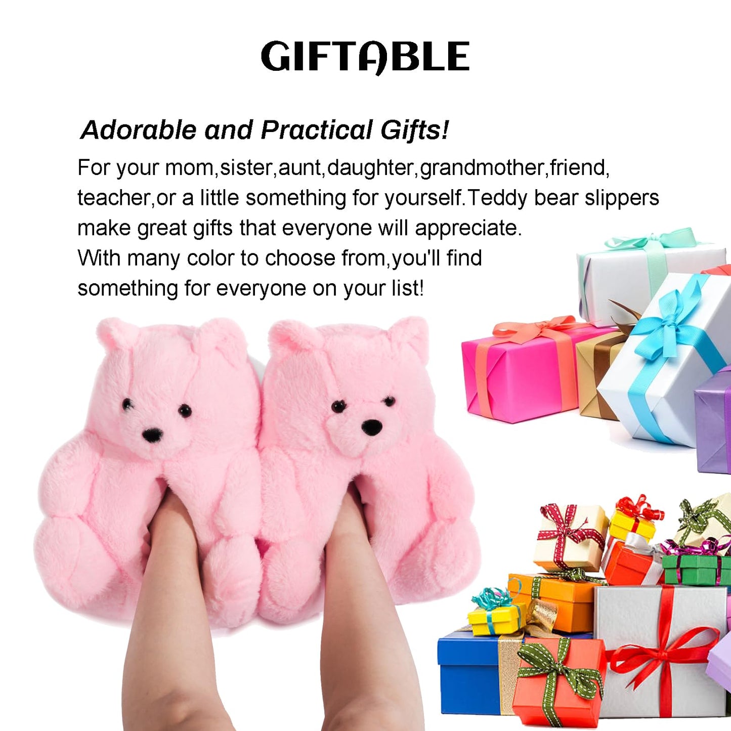 Fuzzy Teddy Bear House Slippers
