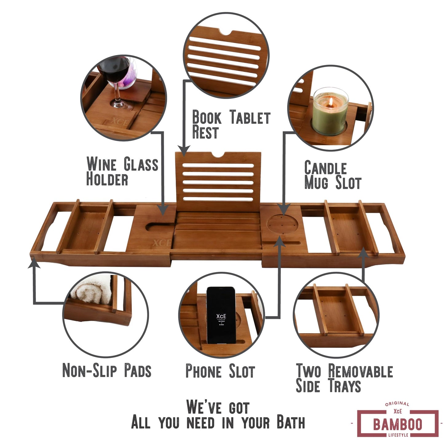 Expandable Bamboo Bathtub Caddy Tray