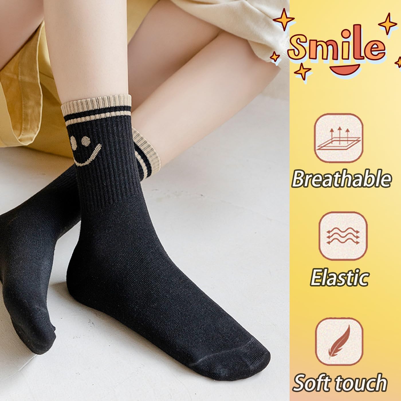 Women's Cute Smiles Ankle Socks - 5 Pack