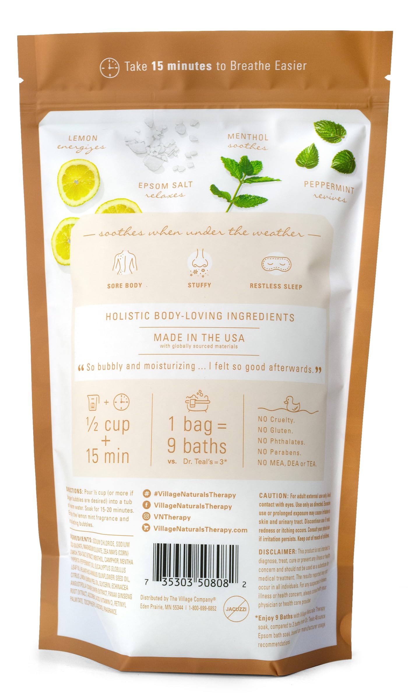 Village Naturals Therapy, Foaming Body Soak Epsom Salt, 2 Pack