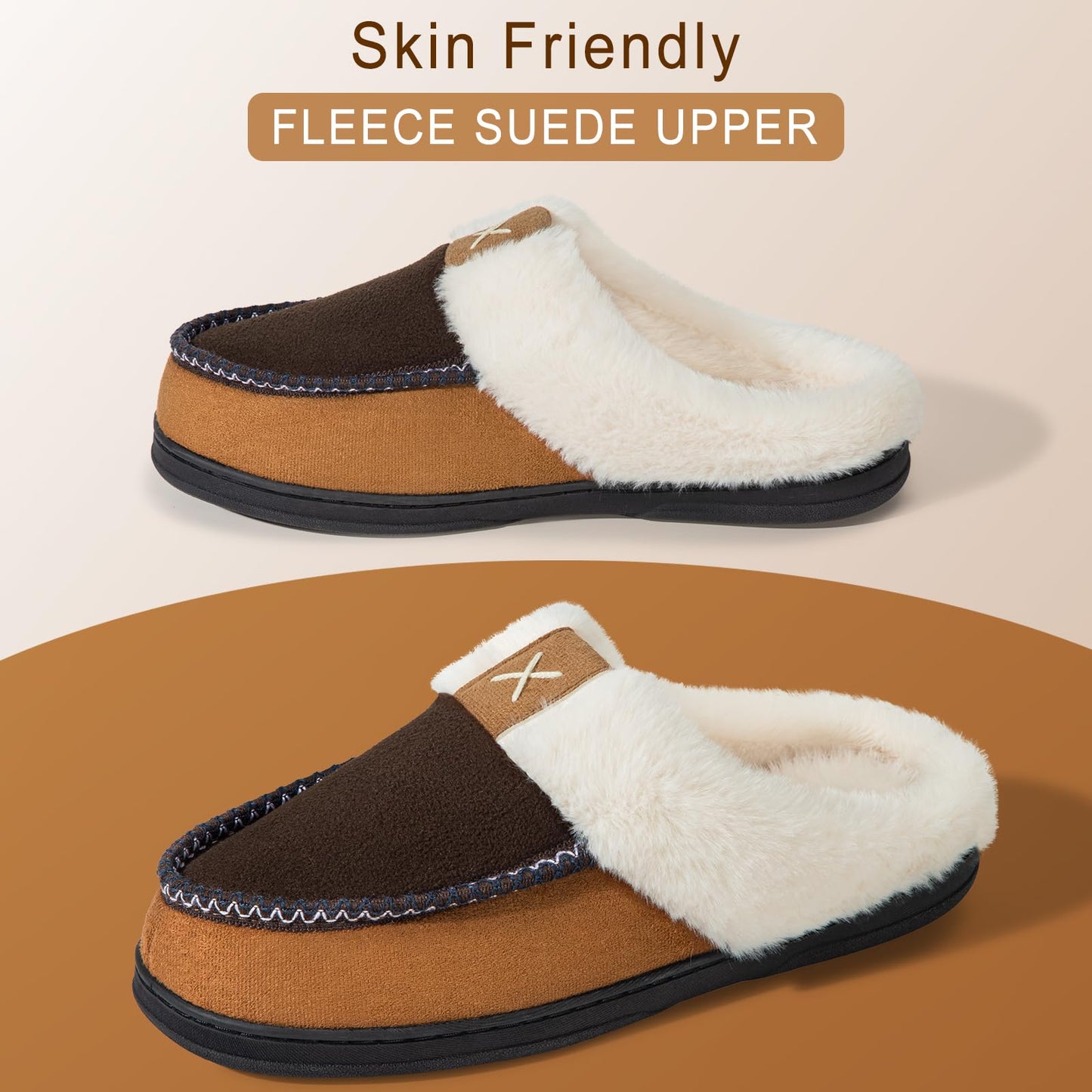 Men's Plush Fleece-Lined Suede Slippers with Memory Foam Soles