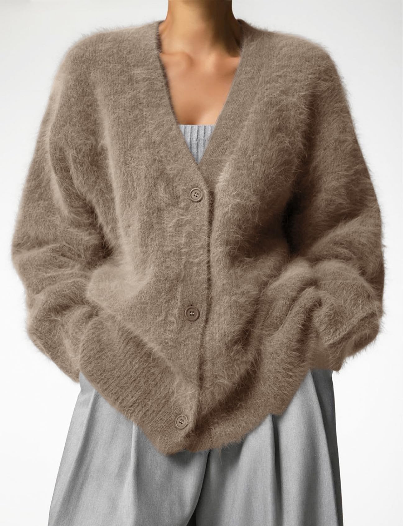 Women's Fuzzy Oversized Long Sleeve Cardigan Sweater