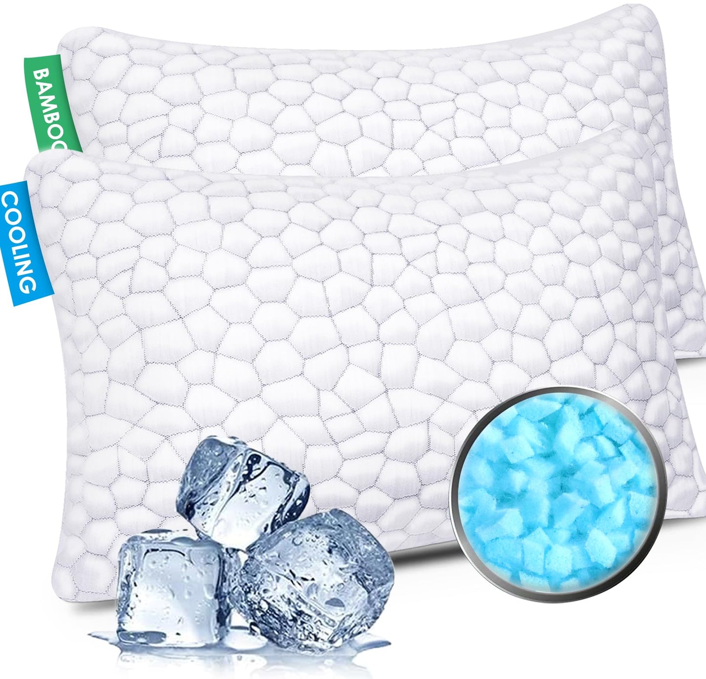 Cooling Memory Foam Bed Pillows for Side, Back, and Stomach Sleepers, 2 Pack