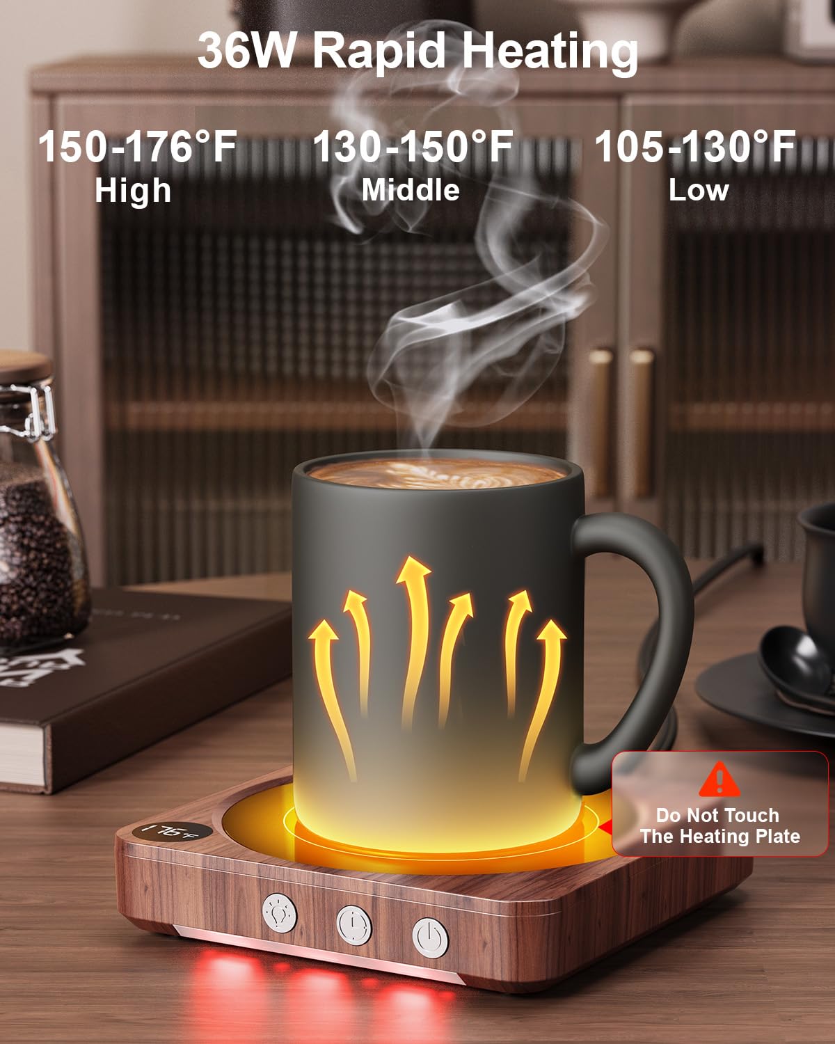 Wood Mug Warmer with Temperature Display