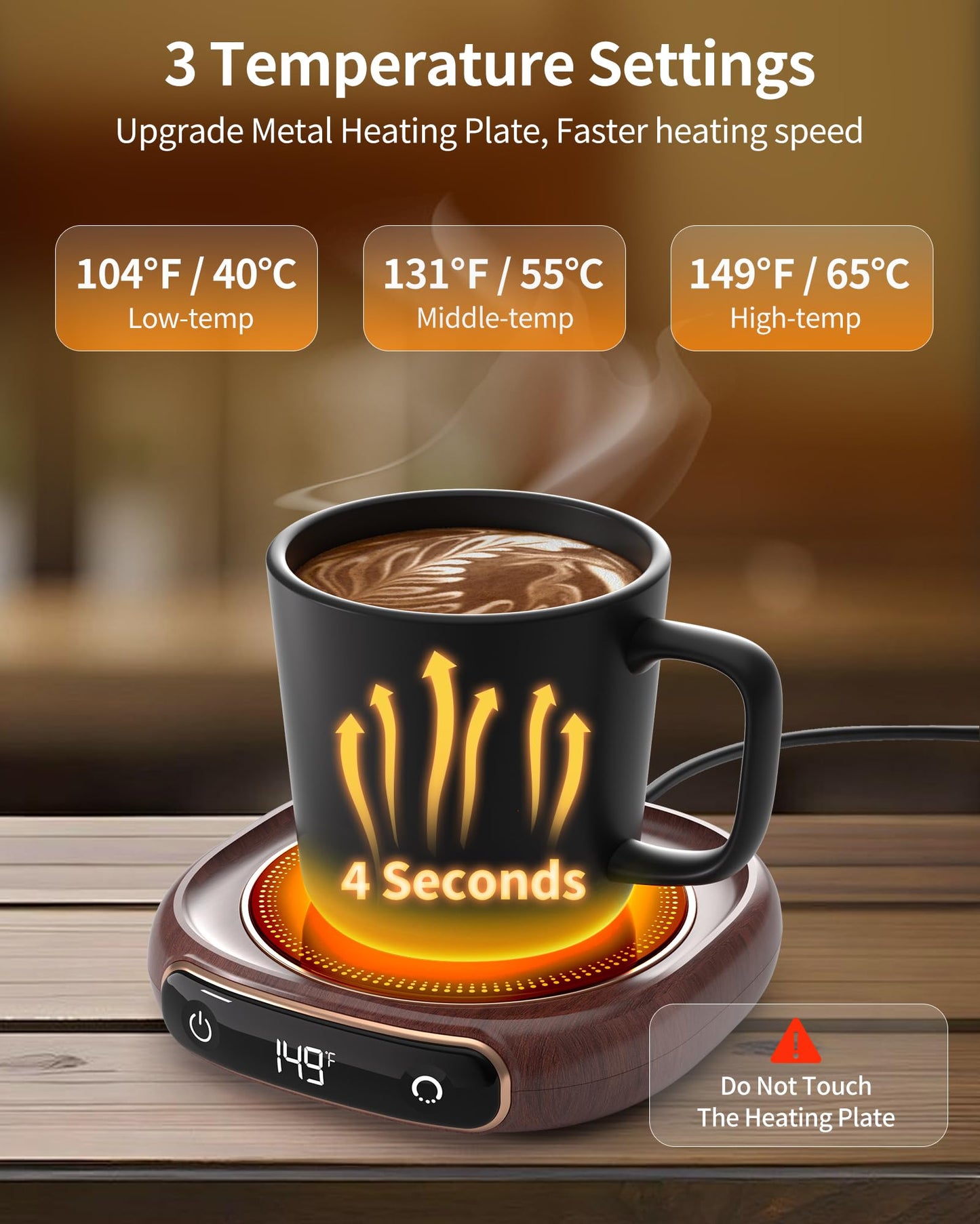 Wood Pattern Coffee Mug Warmer with Auto Shut Off