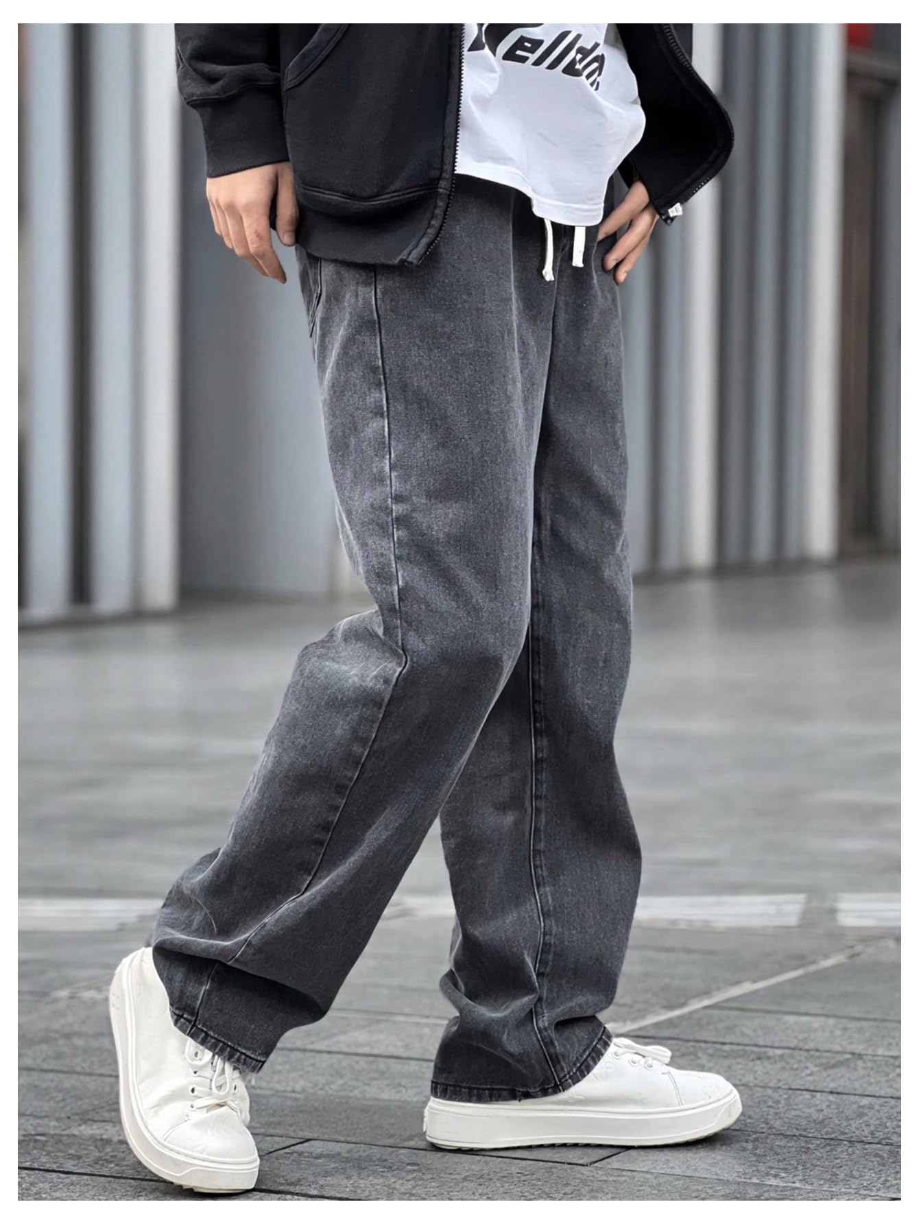 Men's Drawstring Waist Straight Leg Jeans