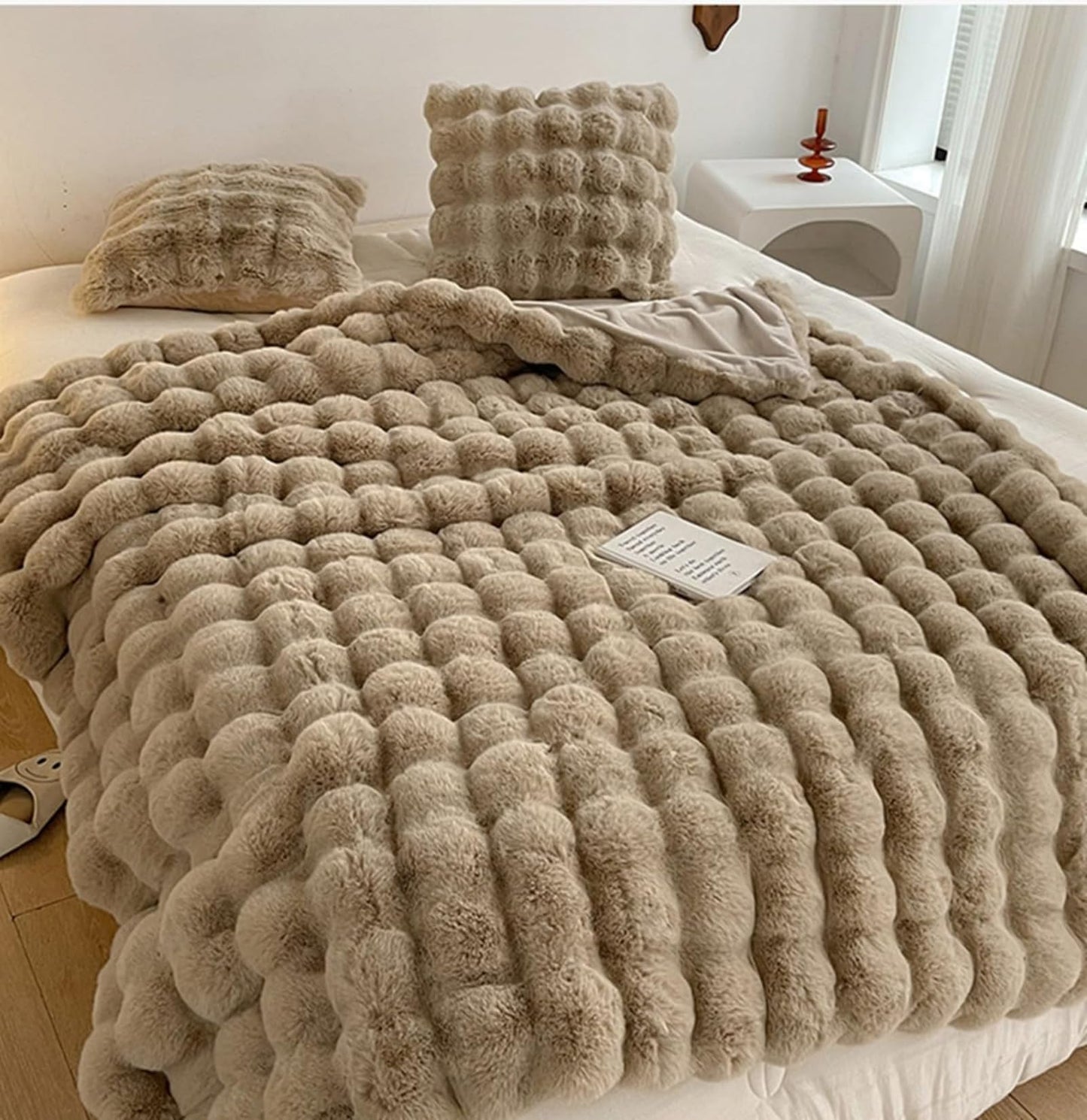 Oversized Faux Rabbit Fur Throw Blanket, 78" x 90"