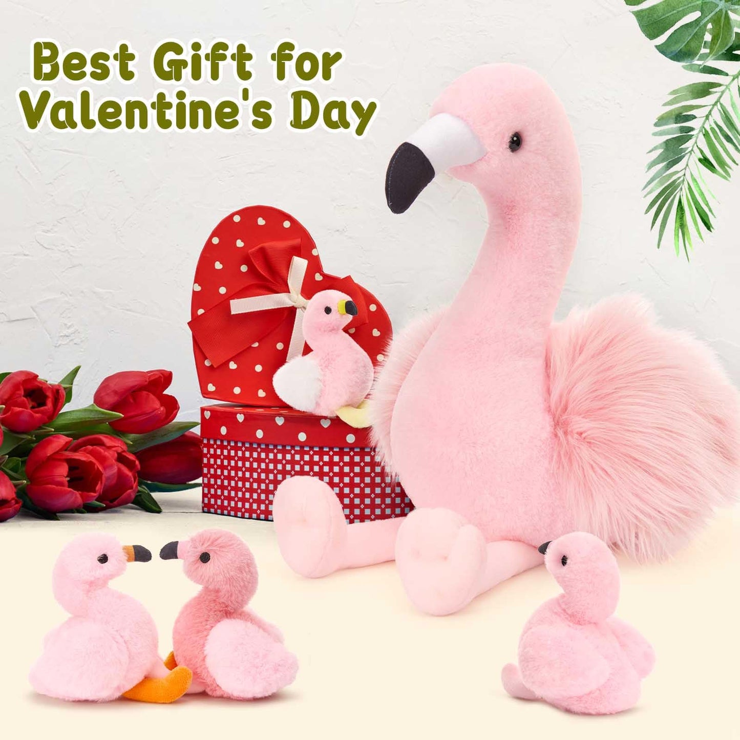 Plush Flamingo Mommy with 4 Baby Flamingos