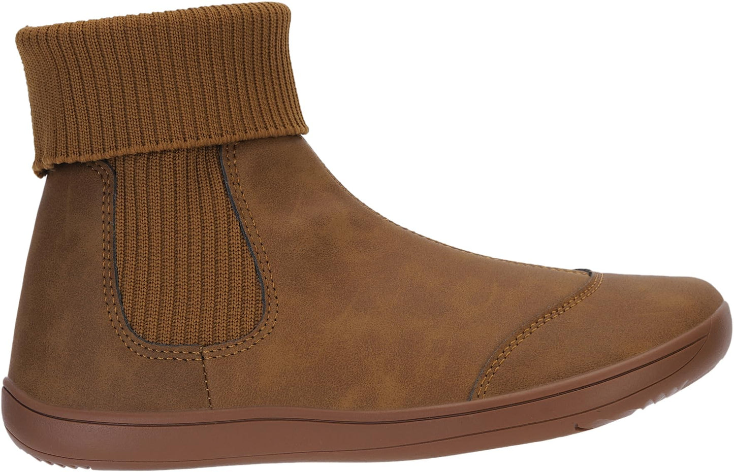 *WHITIN Women's Wide Barefoot Chelsea Boots Minimalist Zero Drop Ankle Calf Cowboy Cowgirl Size 5 Flat Bootie Leather Socks botines para mujer Pull On Shoes Light Brown 36