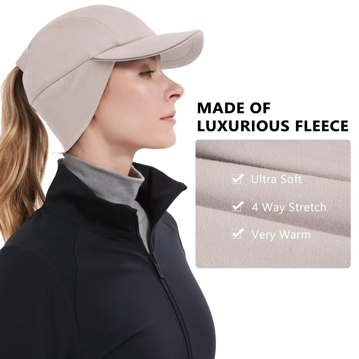 Women's Winter Fleece Hats with Ponytail Opening