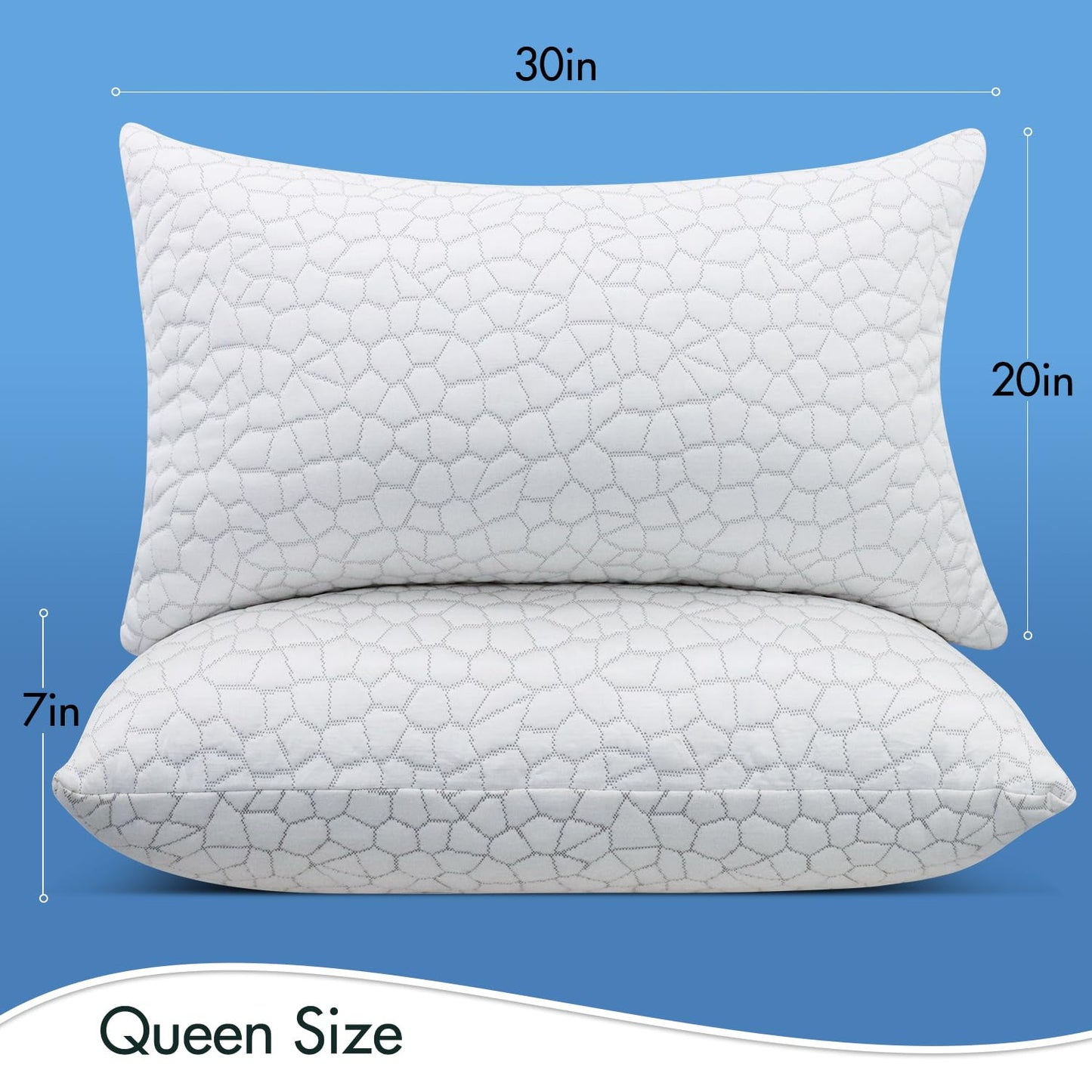 Cooling Memory Foam Bed Pillows for Side, Back, and Stomach Sleepers, 2 Pack